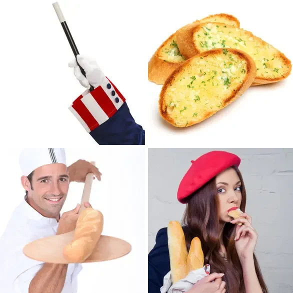 4 images 1 mot 8 lettres : solution BAGUETTE