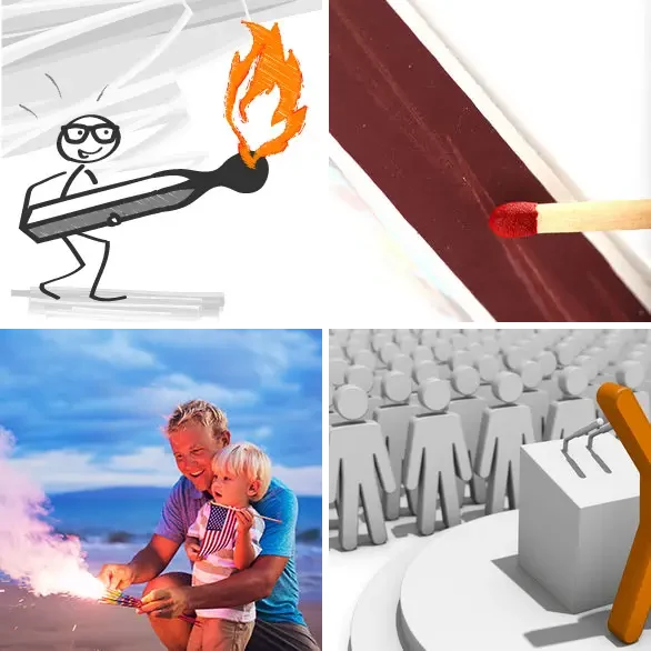 4 images 1 mot 9 lettres : solution ENFLAMMER